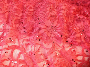 NEW Coral Colour Corded Stretch Lace Fabric Coral Sequins All Over Bling Dress