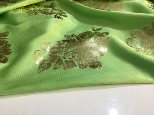 NEW High Class Designer Lime Colour Satin Gold Colour Foil Fabric 59