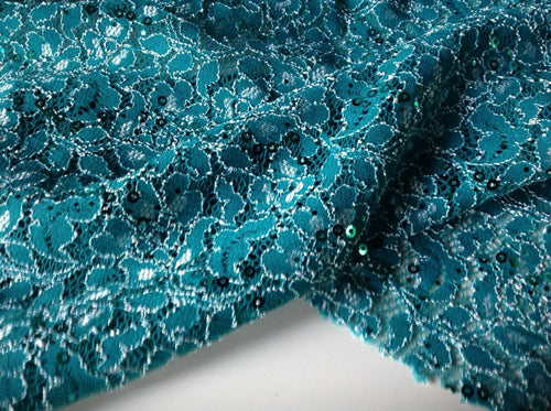 NEW Sea Green Colour Ivory Corded Stretch Lace Fabric Sea Green Sequins Bling It