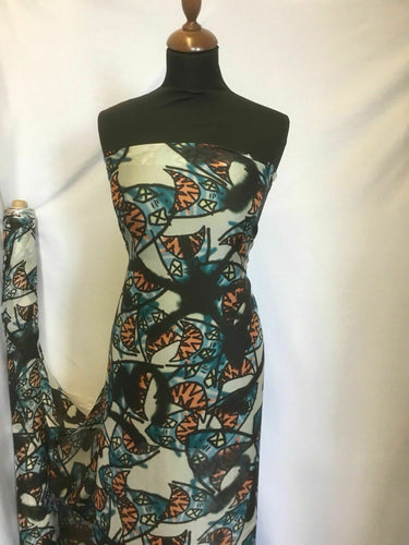 NEW Italian 100% Soft Silk Chiffon Fish Graffiti Print Fabric 53