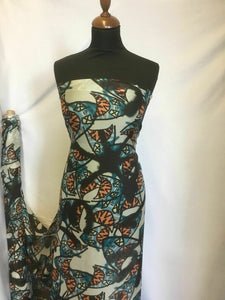 NEW Italian 100% Soft Silk Chiffon Fish Graffiti Print Fabric 53" 136 cm Dress