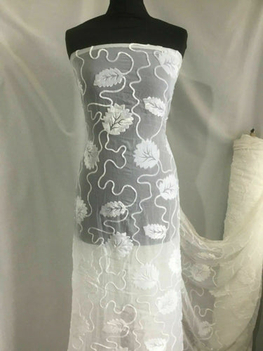 NEW High Class Designer White Ivory Bridal Chiffon Floral Velvet Burnout Fabric (SECONDS)