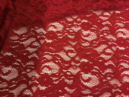New High Class Designer Red Stretch Floral Corded Lace Fabric 57’’ 145 cm