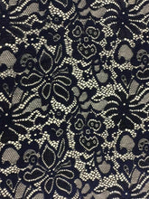 Load image into Gallery viewer, NEW High Class Designer Navy Stretch Net Floral Lace Scalloped Fabric 59&quot; 151 cm