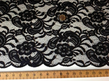 Load image into Gallery viewer, NEW High Class Designer Jet Black Stretch Net Guipure Floral Scalp Lace Fabric