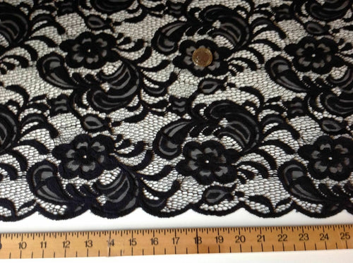 NEW High Class Designer Jet Black Stretch Net Guipure Floral Scalp Lace Fabric