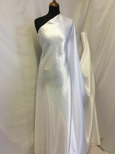 New White Colour Silky Satin Bridal Polka Dott Jacquard Print Fabric 58'' 149cm