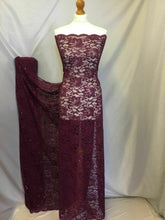 Load image into Gallery viewer, NEW Wine Stretch Floral Sequins Corded Lace Double Scalloped Border Fabric Bling