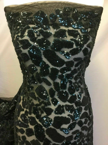 New High Class Designer Bottle Green Heavy Sequins Lace Fabric 59'' Party Dress