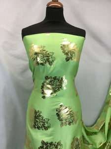 NEW High Class Designer Lime Colour Satin Gold Colour Foil Fabric 59" Material
