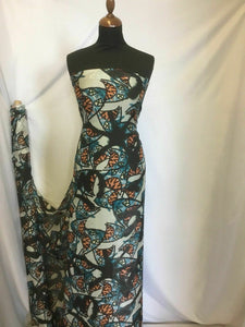 NEW Italian 100% Soft Silk Chiffon Fish Graffiti Print Fabric 53" 136 cm Dress