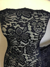 Load image into Gallery viewer, NEW High Class Designer Navy Stretch Net Floral Lace Scalloped Fabric 59&quot; 151 cm