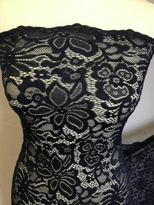 NEW High Class Designer Navy Stretch Net Floral Lace Scalloped Fabric 59" 151 cm