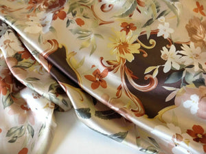 NEW 100% Silk Crepe de Chine Satin Classic Floral Print Fabric 42" 109 cm Dress