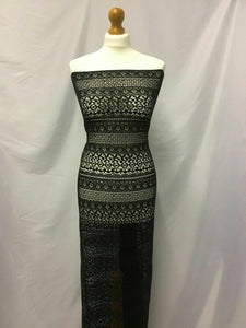 NEW High Class Designer Multi Border Jet Black Lace Fabric 56"144cm In Fashion K