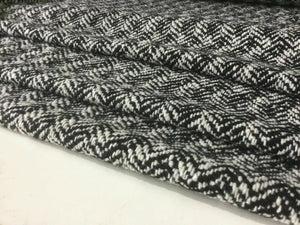 New High Class Heavy White Black Herringbone Wool Boucle Fabric 59" 151 cm