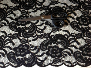 NEW High Class Designer Jet Black Stretch Net Guipure Floral Scalp Lace Fabric