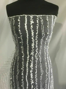NEW High Class Designer Iced White Bridal Border Floral Pearl Lace Fabric 47”