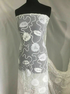 NEW High Class Designer White Ivory Bridal Chiffon Floral Velvet Burnout Fabric (SECONDS)