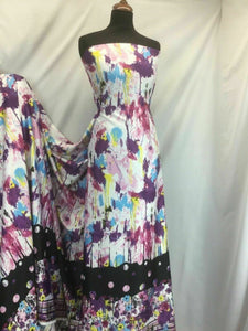 New High Class Designer Stretch Paint Work Floral Spot Border Satin Print Fabric