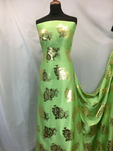 NEW High Class Designer Lime Colour Satin Gold Colour Foil Fabric 59" Material