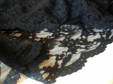 Load image into Gallery viewer, Black Stretch Corded Floral Lace Fabric Scalped Edges 58&quot; 149 cm Dress Designer
