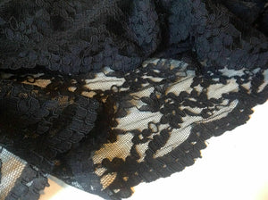 Black Stretch Corded Floral Lace Fabric Scalped Edges 58" 149 cm Dress Designer