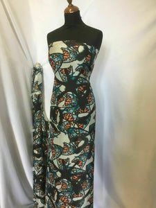 NEW Italian 100% Soft Silk Chiffon Fish Graffiti Print Fabric 53" 136 cm Dress