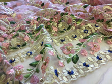 Load image into Gallery viewer, NEW High Class Designer Multi Colour Pearl Floral Border Lace Fabric 54” 139 cm