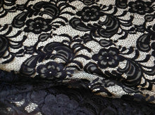 Load image into Gallery viewer, NEW High Class Designer Jet Black Stretch Net Guipure Floral Scalp Lace Fabric