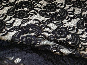 NEW High Class Designer Jet Black Stretch Net Guipure Floral Scalp Lace Fabric