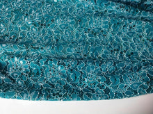 Load image into Gallery viewer, NEW Sea Green Colour Ivory Corded Stretch Lace Fabric Sea Green Sequins Bling It