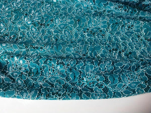 NEW Sea Green Colour Ivory Corded Stretch Lace Fabric Sea Green Sequins Bling It