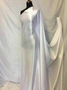 New White Colour Silky Satin Bridal Polka Dott Jacquard Print Fabric 58'' 149cm
