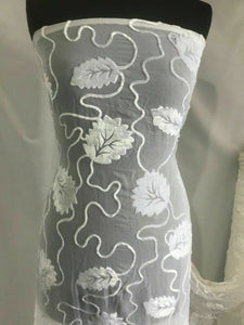 NEW High Class Designer White Ivory Bridal Chiffon Floral Velvet Burnout Fabric (SECONDS)