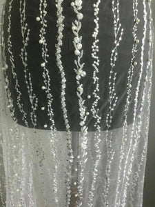 NEW High Class Designer Iced White Bridal Border Floral Pearl Lace Fabric 47”
