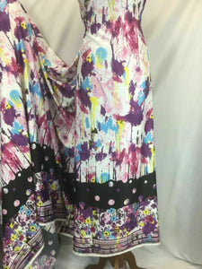 New High Class Designer Stretch Paint Work Floral Spot Border Satin Print Fabric