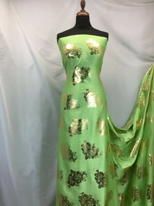 NEW High Class Designer Lime Colour Satin Gold Colour Foil Fabric 59" Material