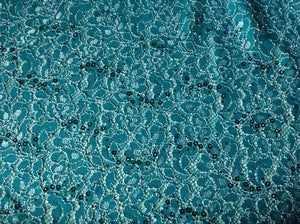 NEW Sea Green Colour Ivory Corded Stretch Lace Fabric Sea Green Sequins Bling It
