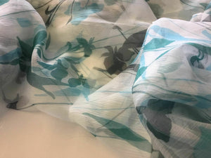 NEW 100% Silk Crinkle Chiffon Floral Print Fabric 59" 150 cm Dress Scarf