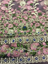 Load image into Gallery viewer, NEW High Class Designer Multi Colour Pearl Floral Border Lace Fabric 54” 139 cm