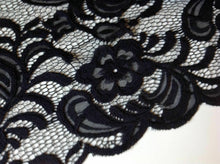 Load image into Gallery viewer, NEW High Class Designer Jet Black Stretch Net Guipure Floral Scalp Lace Fabric