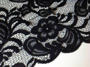 NEW High Class Designer Jet Black Stretch Net Guipure Floral Scalp Lace Fabric