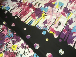 New High Class Designer Stretch Paint Work Floral Spot Border Satin Print Fabric