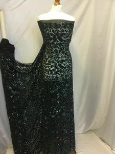 New High Class Designer Bottle Green Heavy Sequins Lace Fabric 59'' Party Dress
