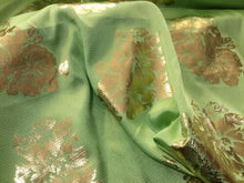 Load image into Gallery viewer, NEW High Class Designer Lime Colour Satin Gold Colour Foil Fabric 59&quot; Material
