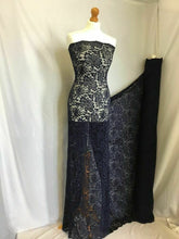 Load image into Gallery viewer, NEW High Class Designer Navy Stretch Net Floral Lace Scalloped Fabric 59&quot; 151 cm