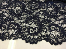 Load image into Gallery viewer, NEW High Class Dark Navy Corded Stretch Floral Scallop Border Lace Fabric 56’’