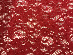 New High Class Designer Red Stretch Floral Corded Lace Fabric 57’’ 145 cm