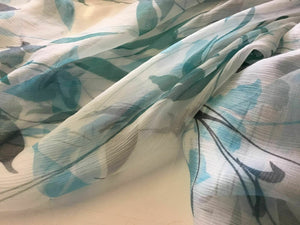 NEW 100% Silk Crinkle Chiffon Floral Print Fabric 59" 150 cm Dress Scarf